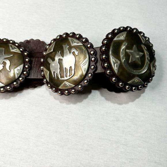 Cowboy Decor Brown Concho Belt Size 32, 9 Different Conchos Western Cowgirl - Picture 5 of 8